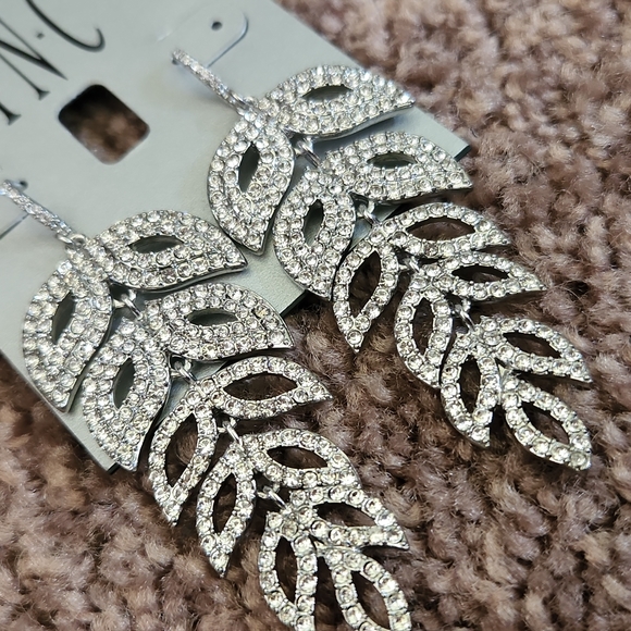 INC Crystal Leaf Statement Earrings - Picture 2 of 4